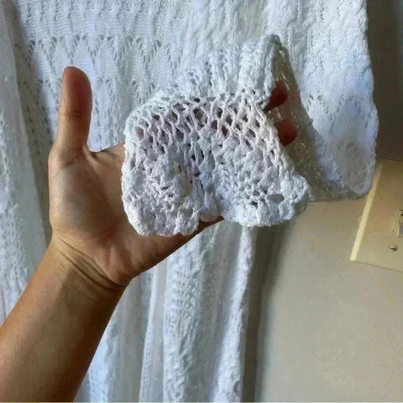 Lauren by Ralph Lauren White Crochet Linen & Cotton Cardigan, Size Large cottage - Picture 5 of 14